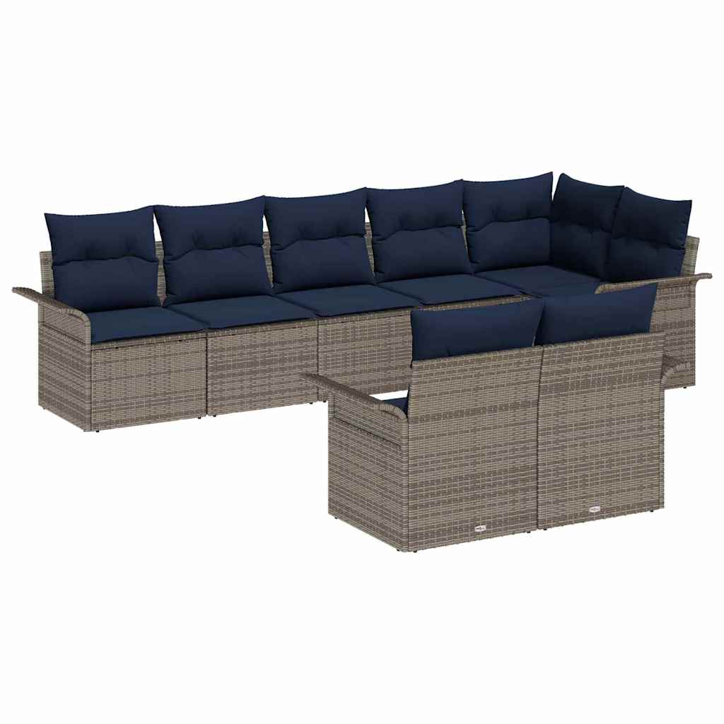 Havesofa Sæt med opbevaring 8 pcs Grå polyrattan