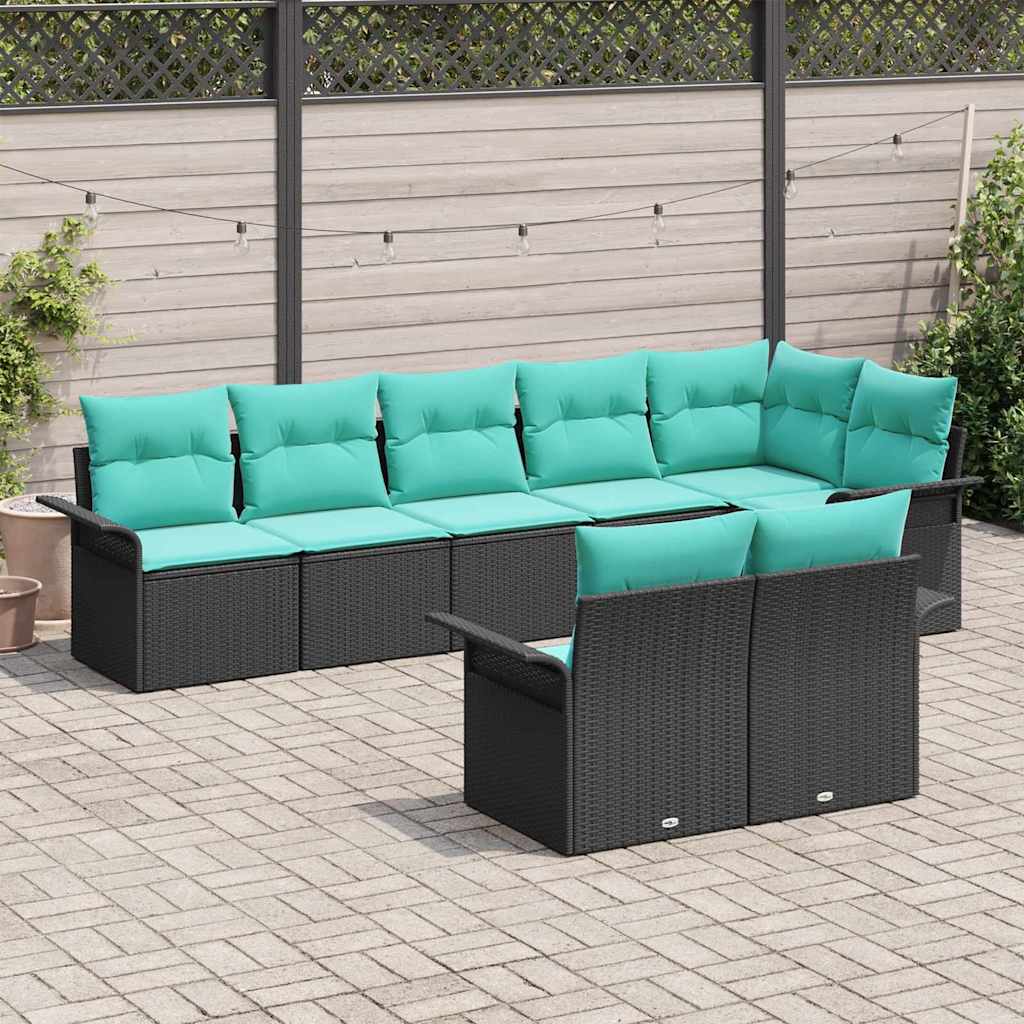 Havesofa Sæt med opbevaring 8 pcs Sort polyrattan