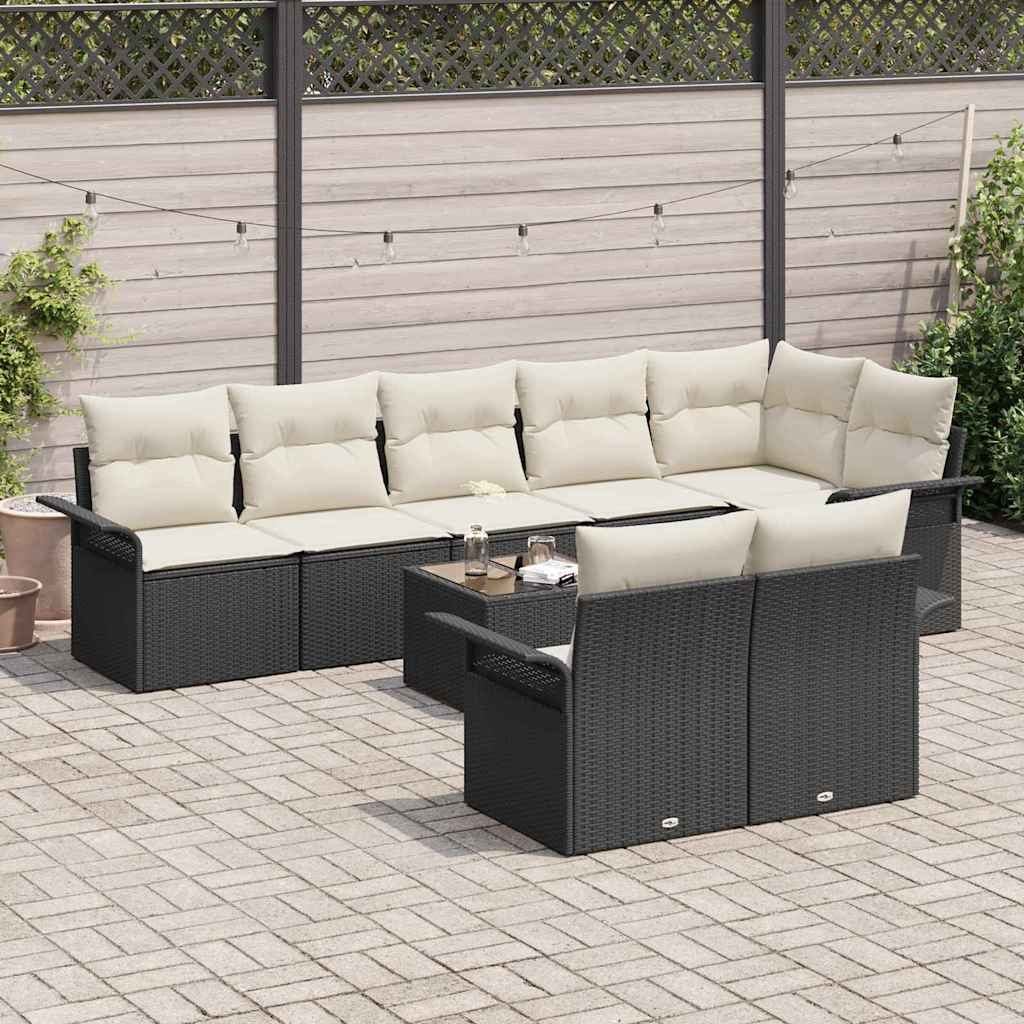 Havesofa Sæt med opbevaring 9 pcs Sort polyrattan