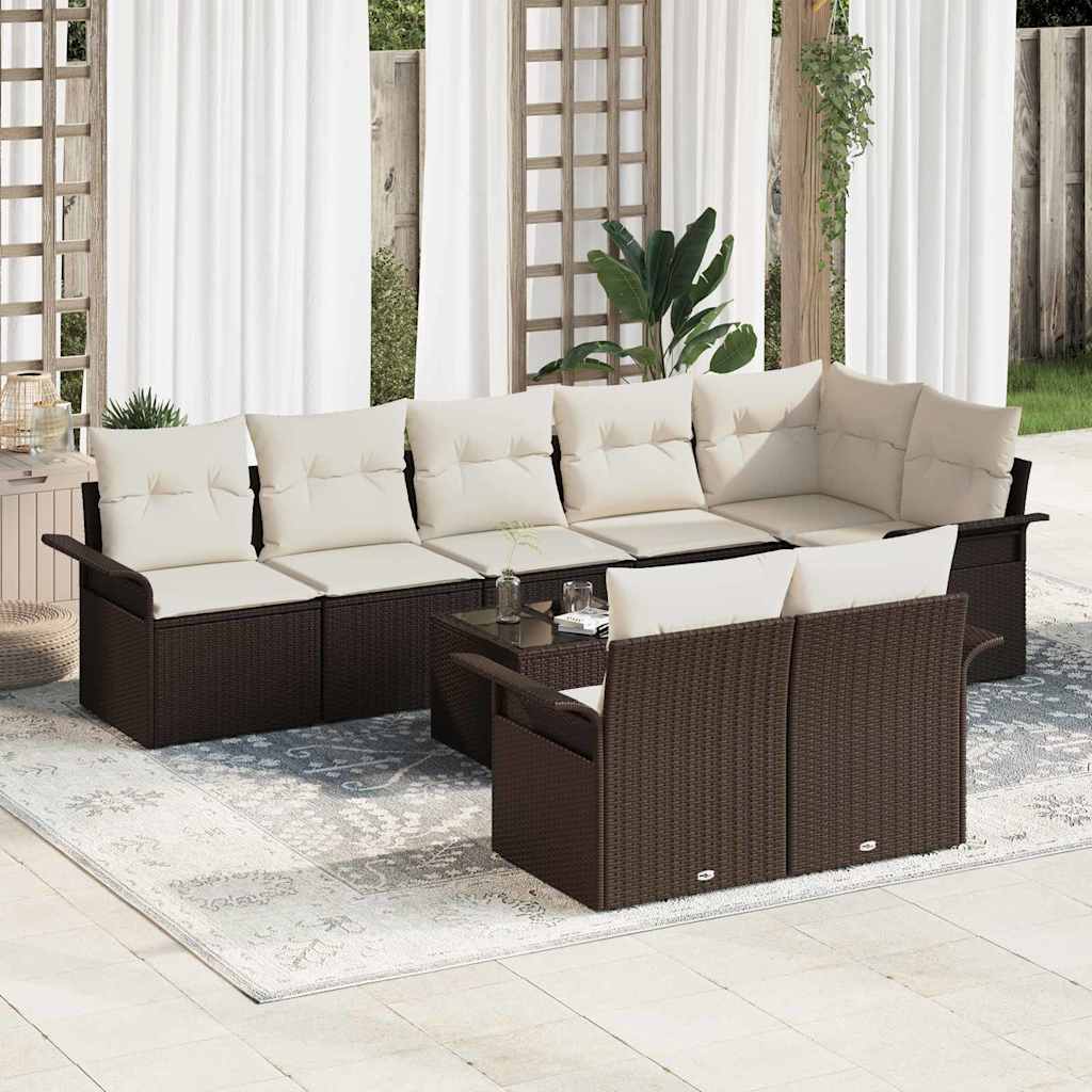 Havesofa Sæt med opbevaring 9 pcs Brun polyrattan