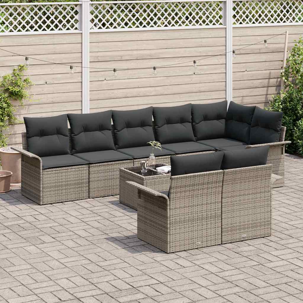 Havesofa Sæt med opbevaring 9 pcs Grå polyrattan