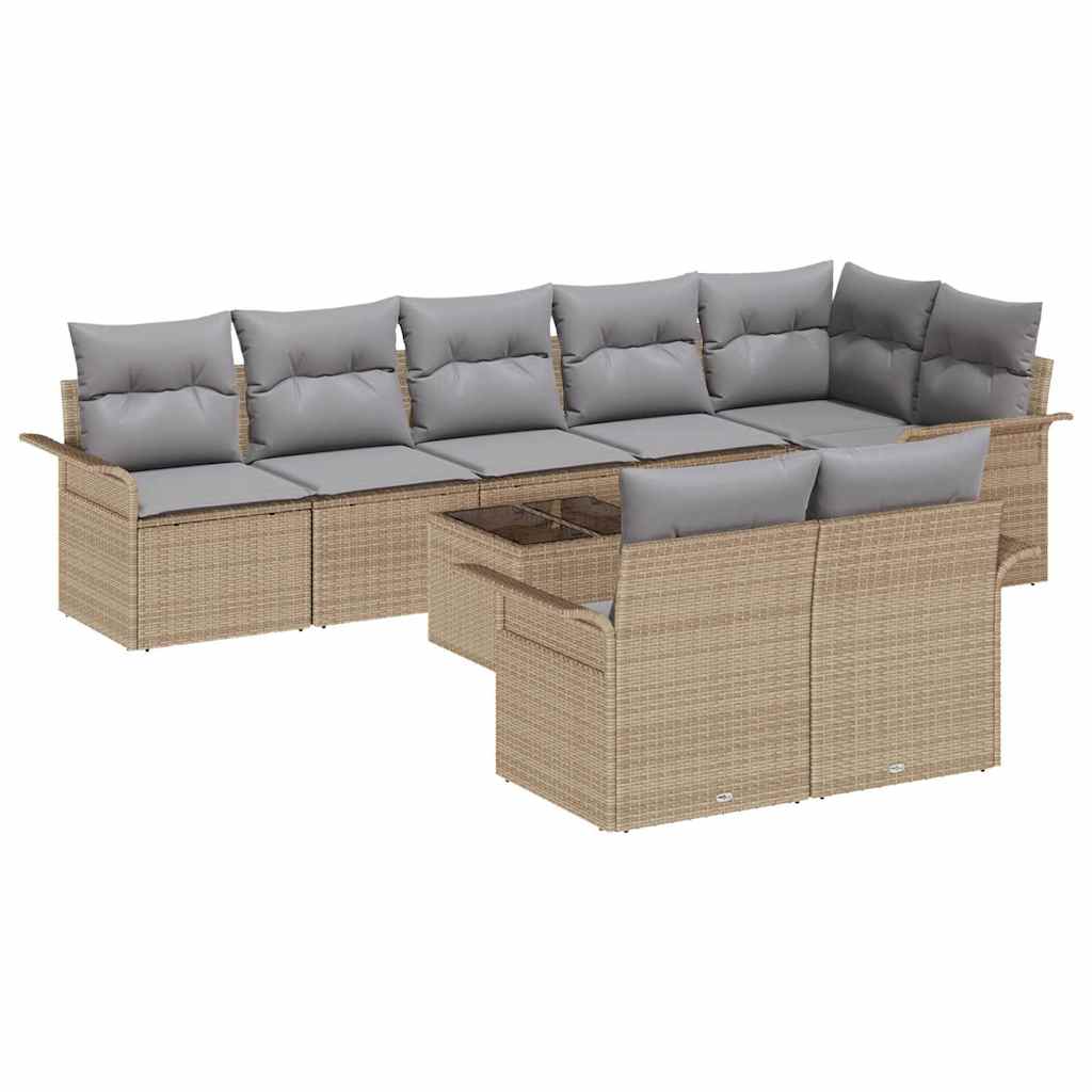 Havesofa Sæt med opbevaring 9 pcs Beige polyrattan
