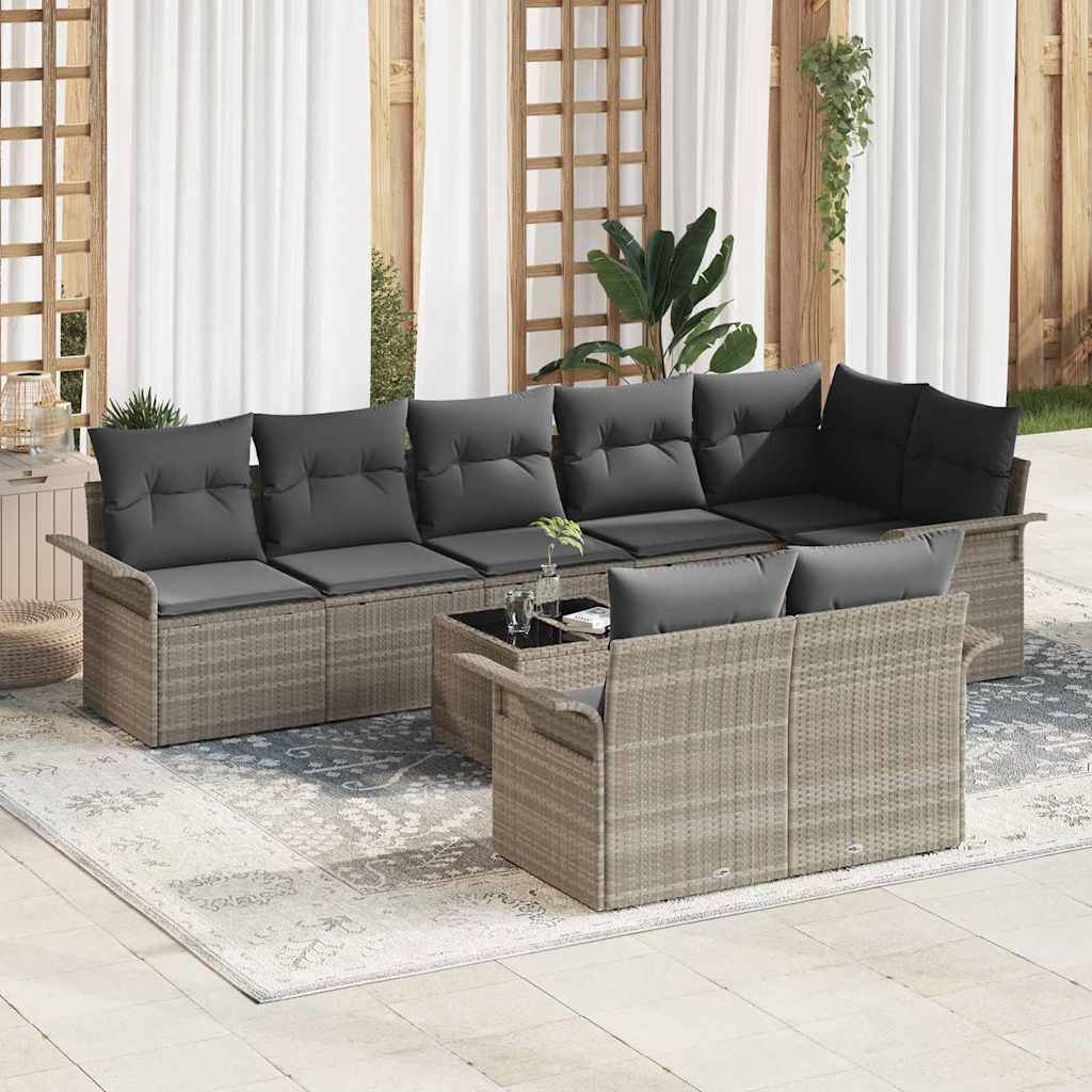 Havesofa Sæt med opbevaring 9 pcs Lysegrå polyrattan