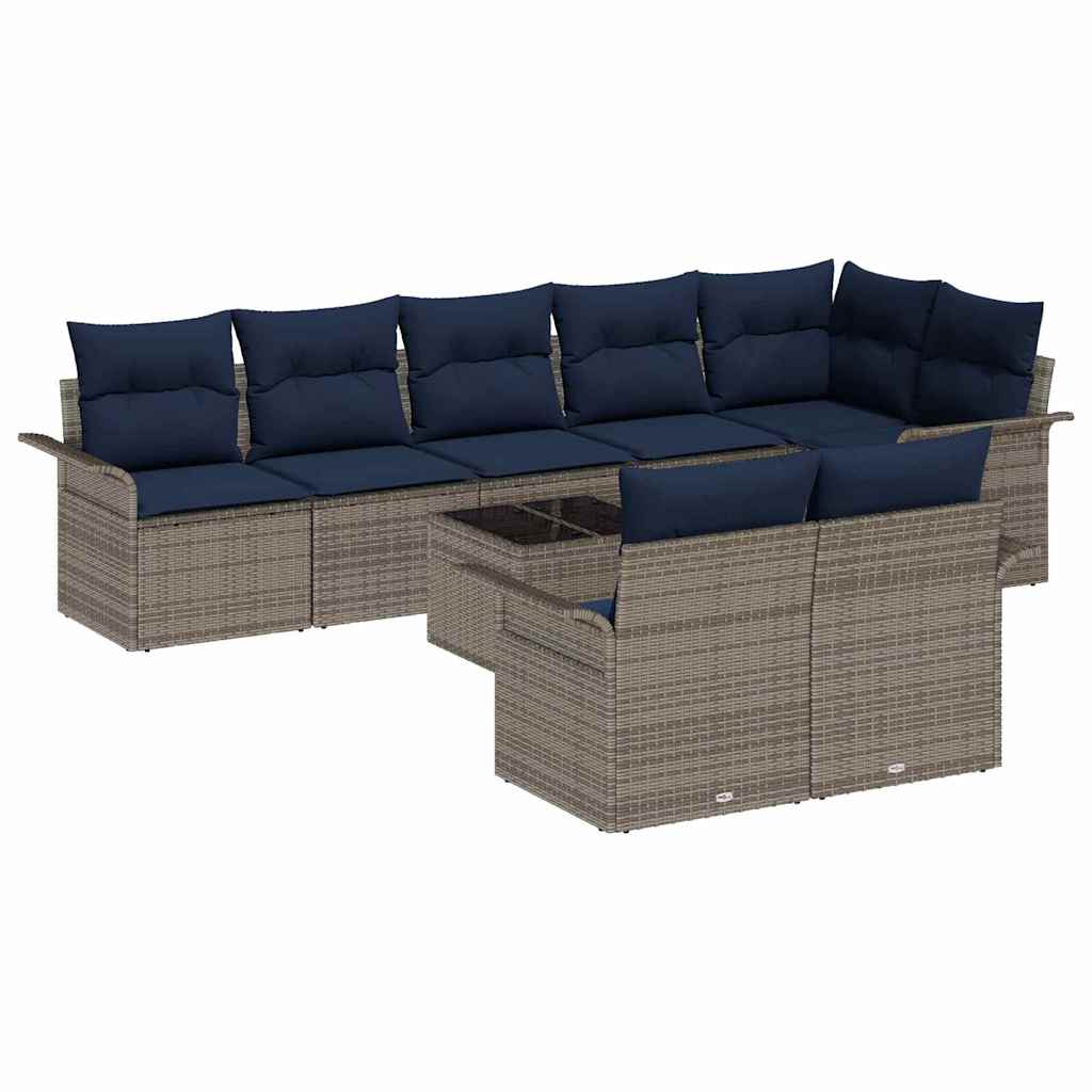 Havesofa Sæt med opbevaring 9 pcs Grå polyrattan