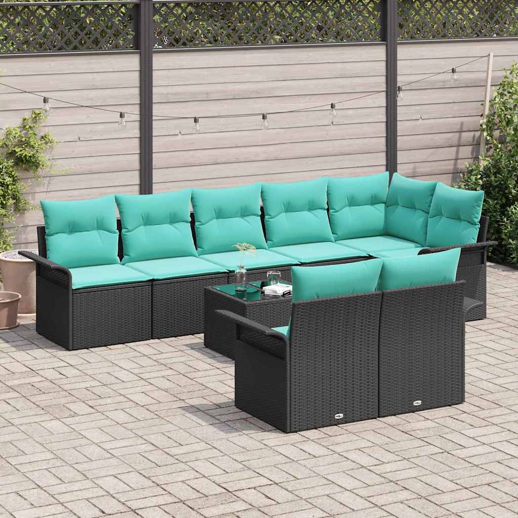 Havesofa Sæt med opbevaring 9 pcs Sort polyrattan