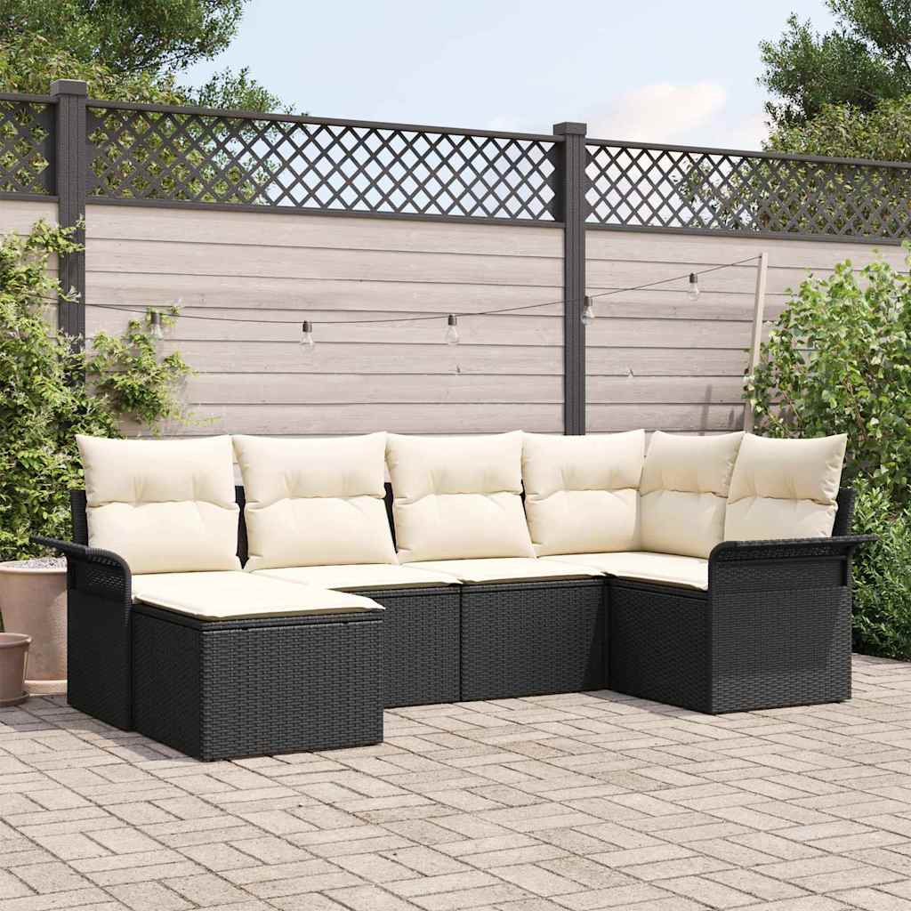 Havesofa Sæt med opbevaring 6 pcs Sort polyrattan