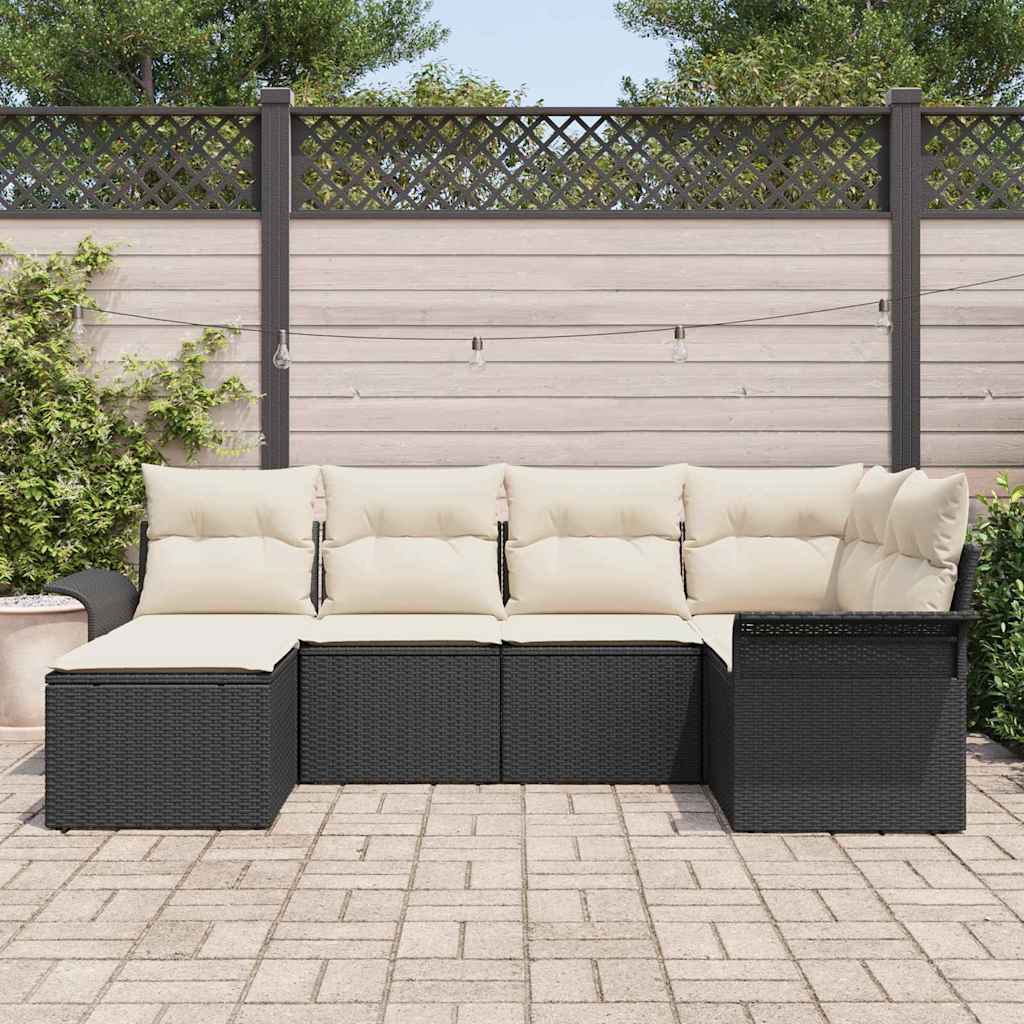Havesofa Sæt med opbevaring 6 pcs Sort polyrattan