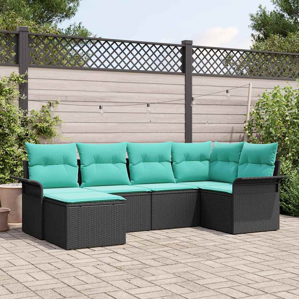 Havesofa Sæt med opbevaring 6 pcs Sort polyrattan