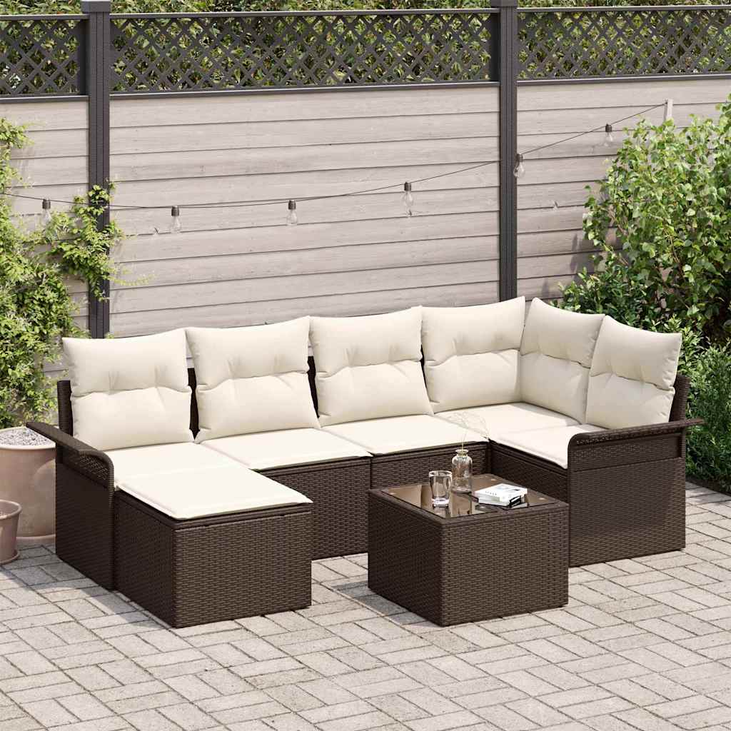 Havesofa Sæt med opbevaring 7 pcs Brun polyrattan
