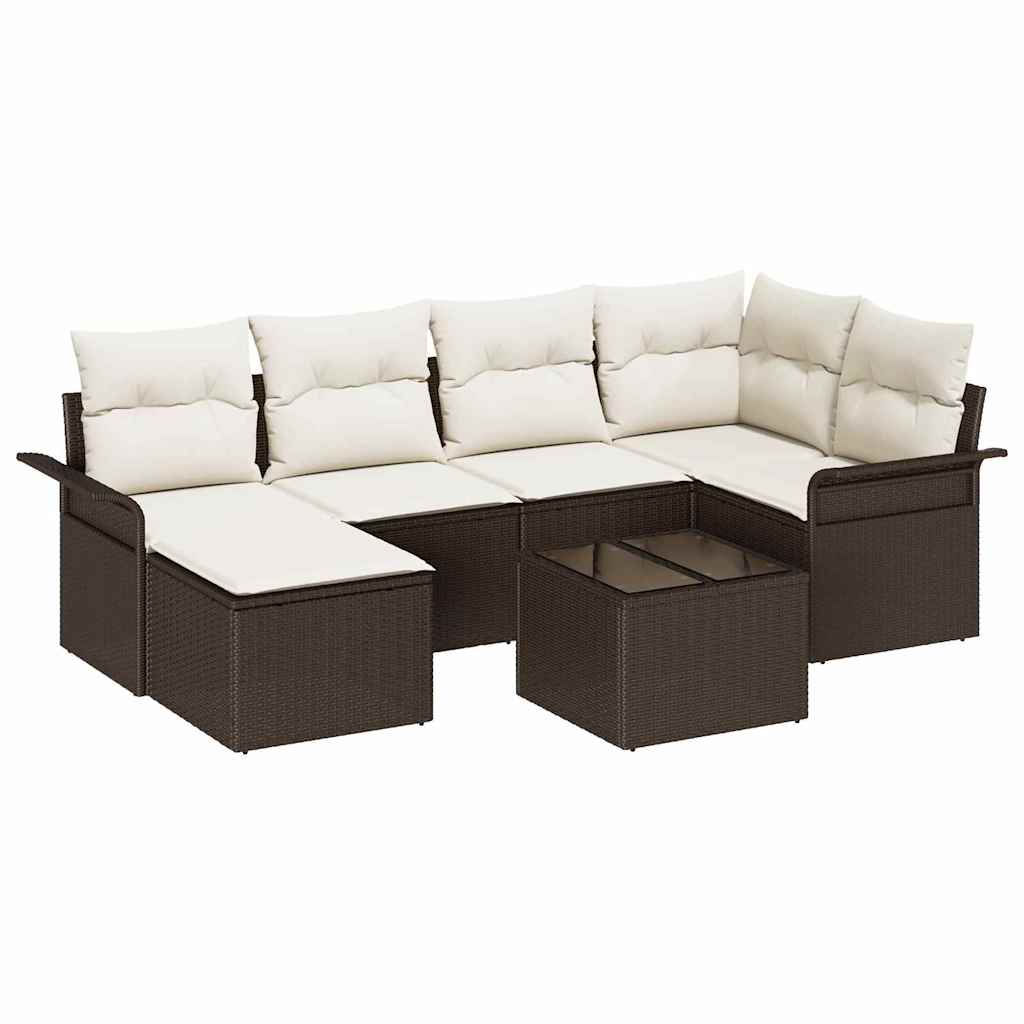 Havesofa Sæt med opbevaring 7 pcs Brun polyrattan