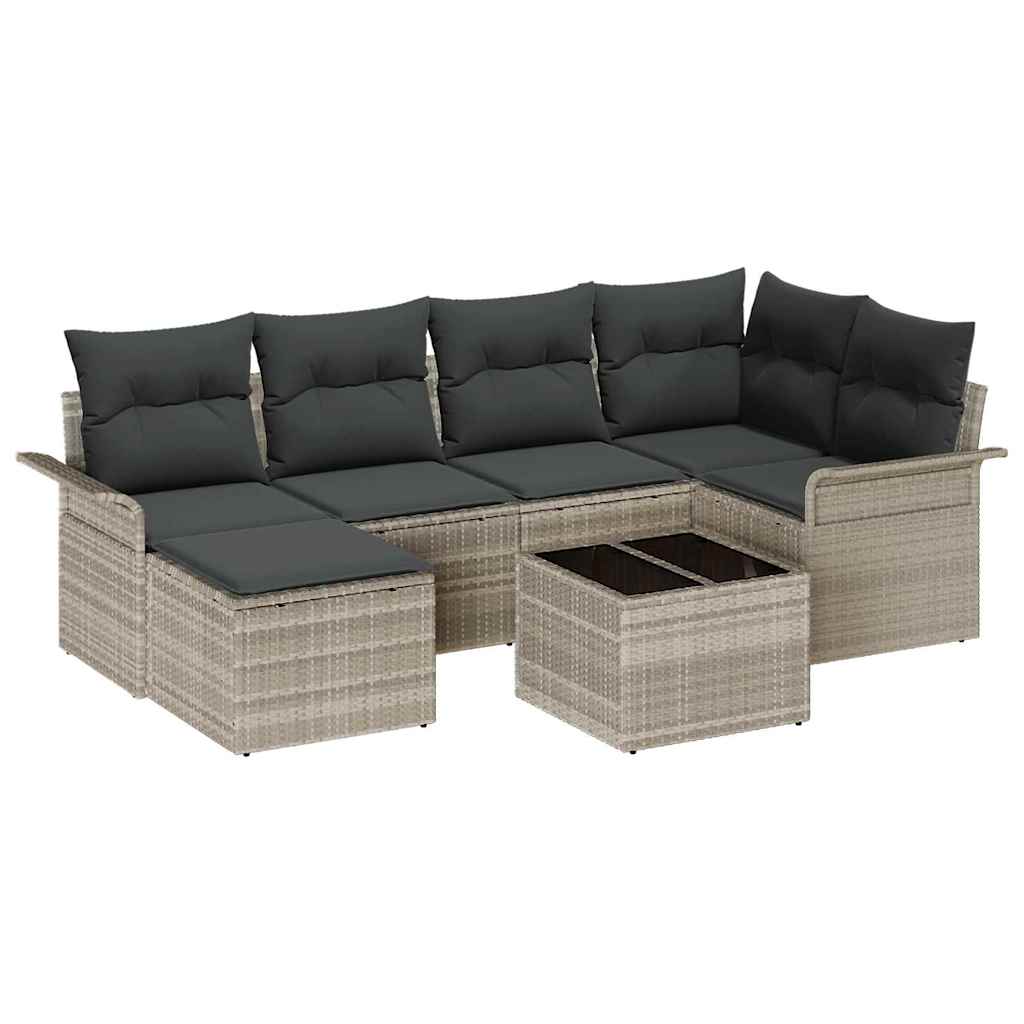 Havesofa Sæt med opbevaring 7 pcs Lysegrå polyrattan