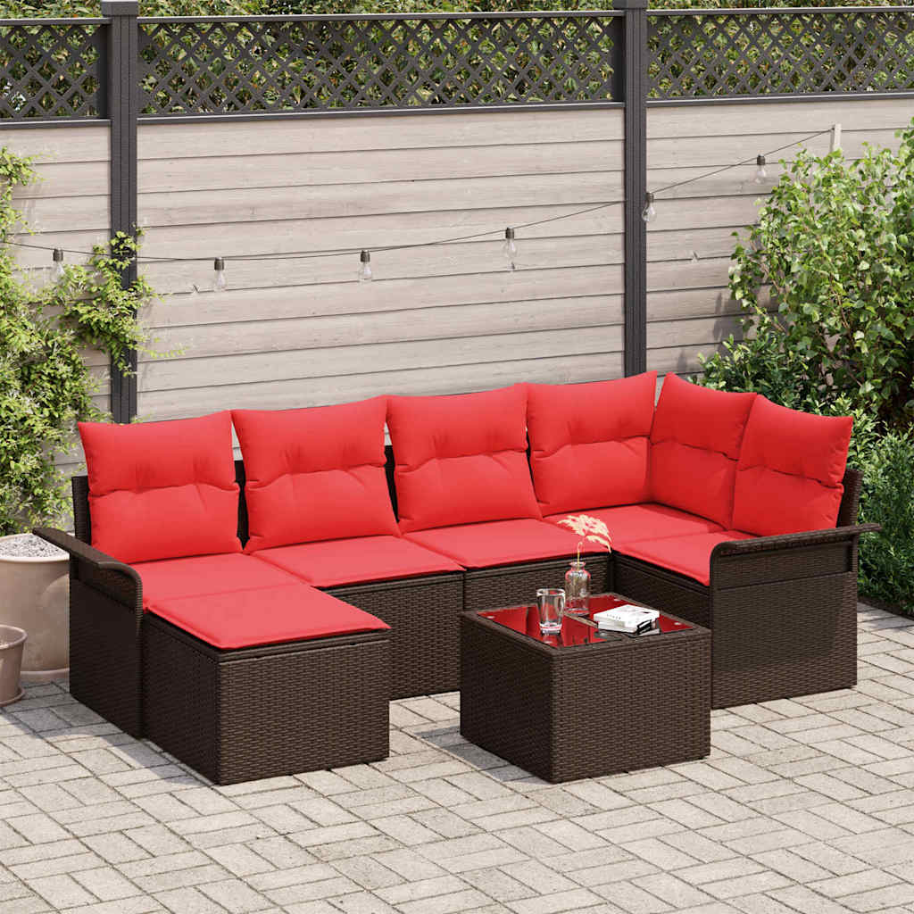 Havesofa Sæt med opbevaring 7 pcs Brun polyrattan
