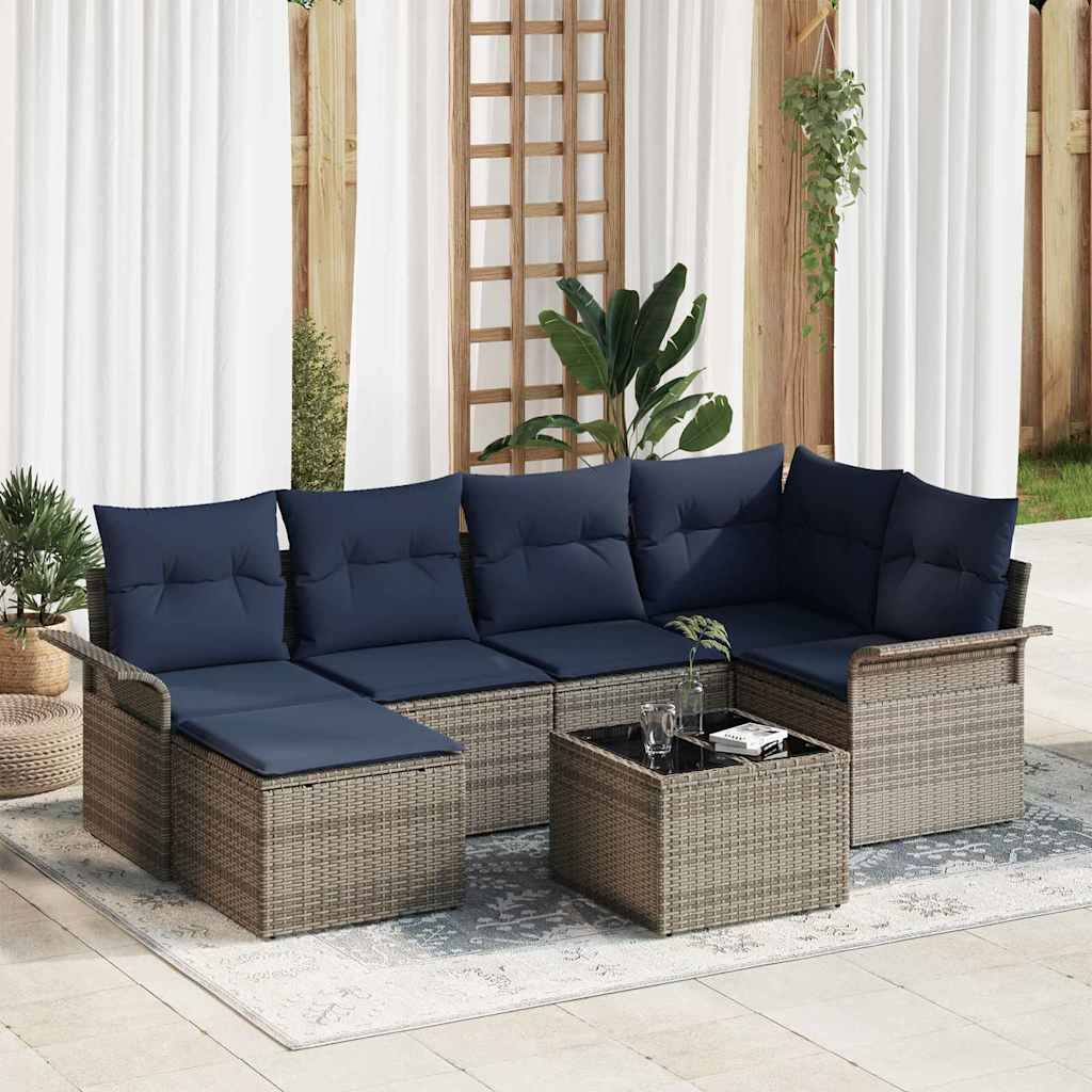 Havesofa Sæt med opbevaring 7 pcs Grå polyrattan