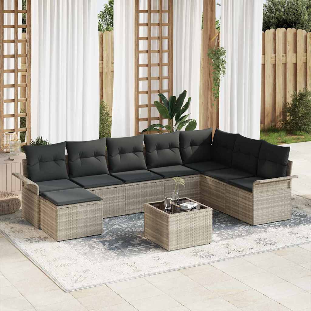Havesofa Sæt 9 stk. Grå Poly rattan