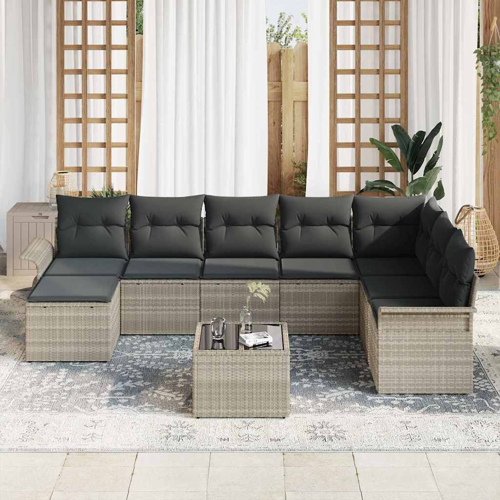 Havesofa Sæt 9 stk. Grå Poly rattan
