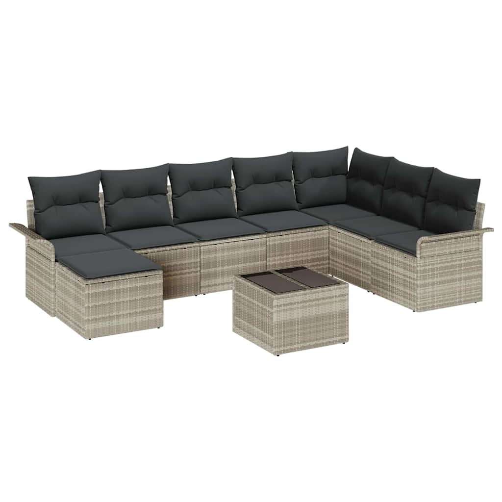 Havesofa Sæt 9 stk. Grå Poly rattan