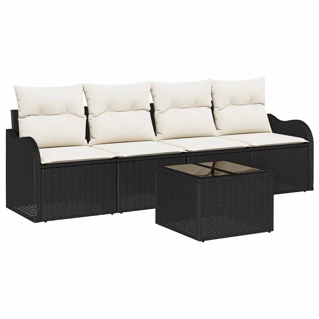 Havesofa Sæt med opbevaring 5 pcs Sort og Cream polyrattan
