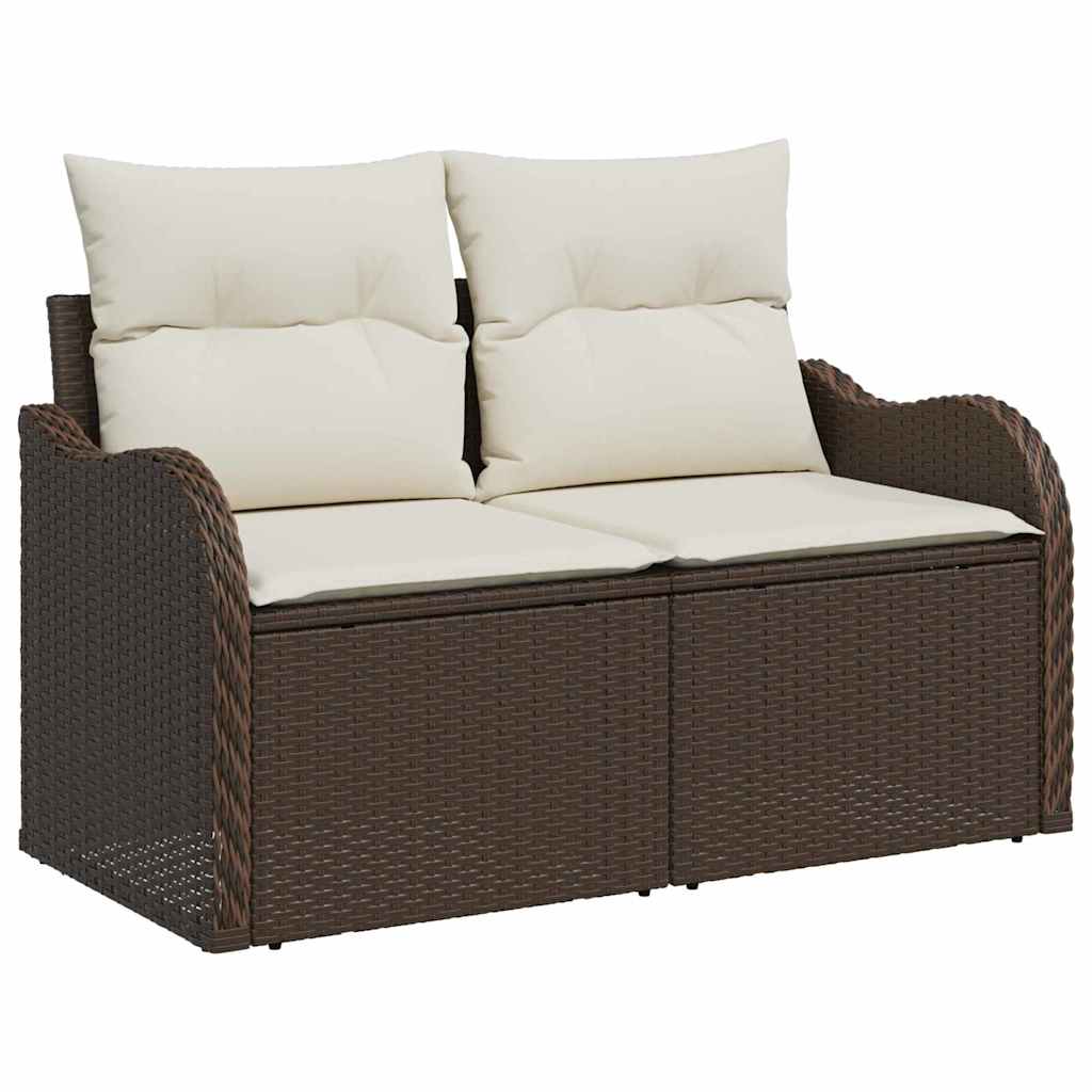 Havesofa Sæt 5 pcs Brun og Creme Polyrattan og stål og glas