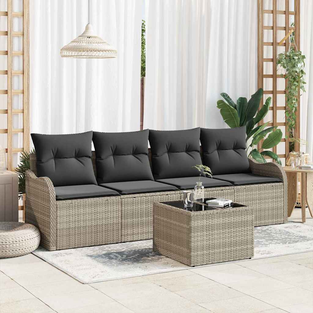 Havesofa Sæt med pude med opbevaring 5 pcs Lysegrå og mørkegrå