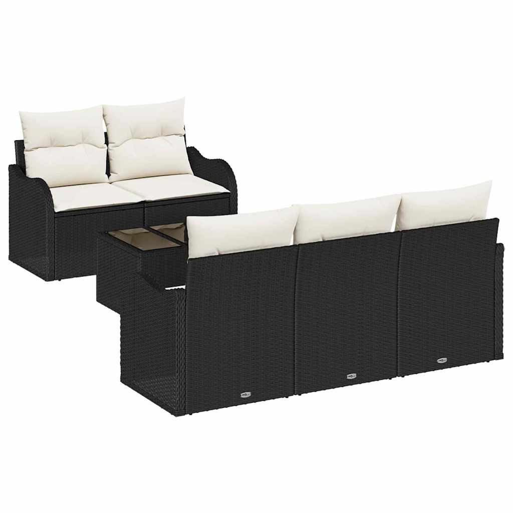 Havesofa Sæt 6 pcs Sort og Cream Polyrattan og stål og glas