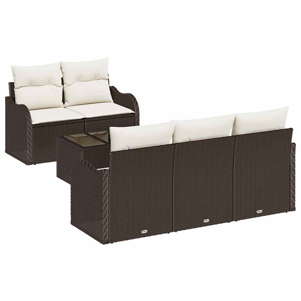 Havesofa Sæt 6 pcs Brun og Creme Polyrattan og stål og glas
