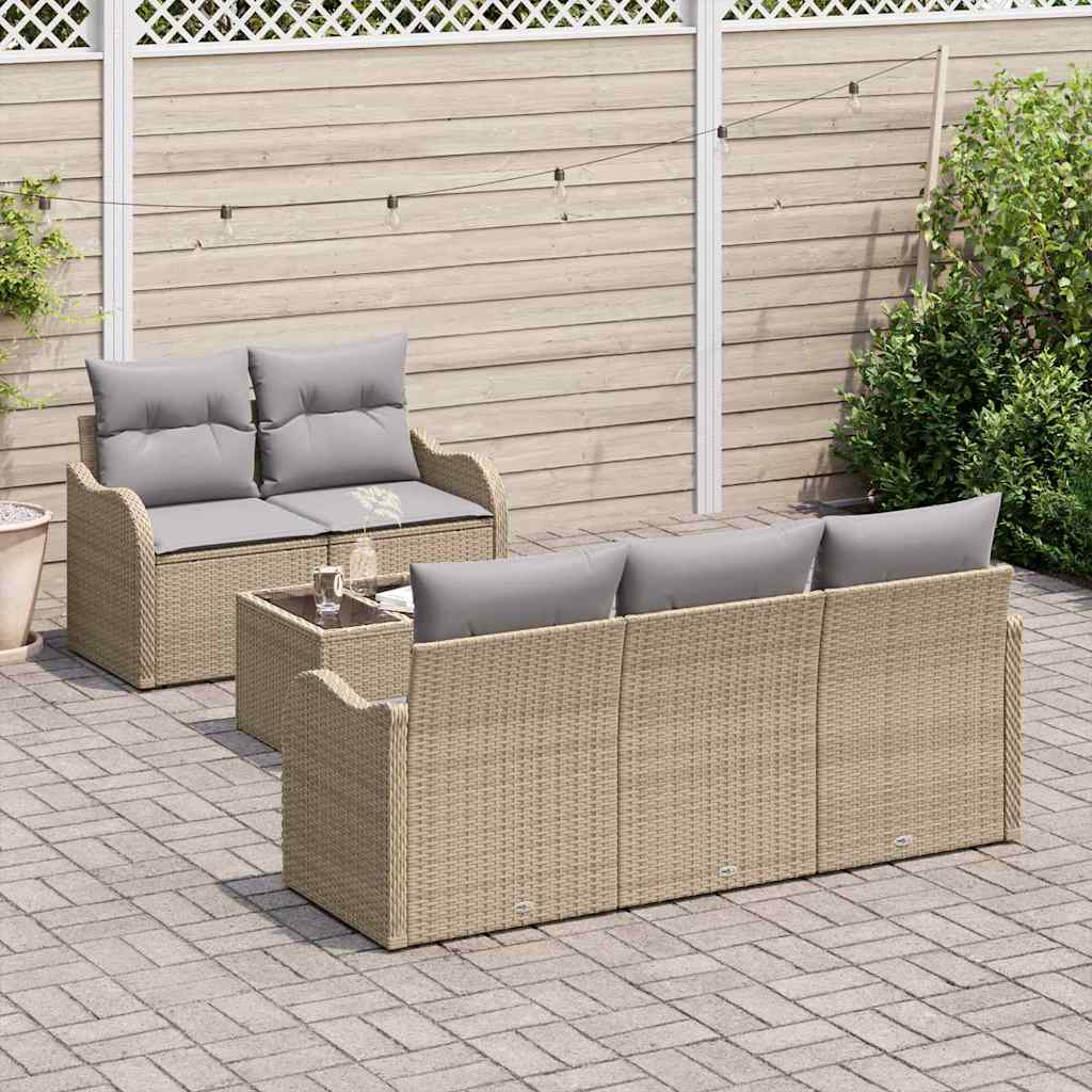 Havesofa Sæt 6 pcs Beige og grå Polyrattan og stål og glas