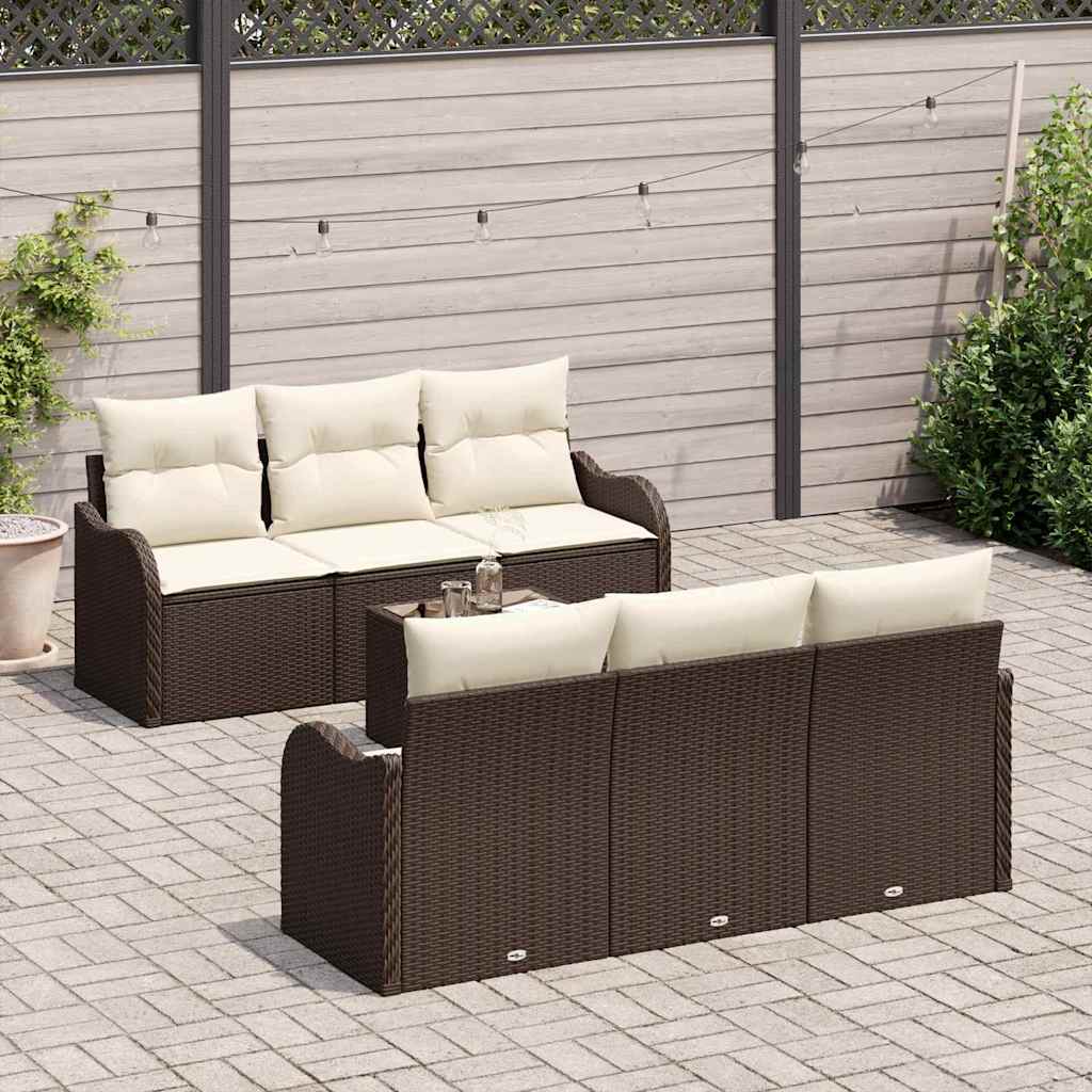 Havesofa Sæt 7 pcs Brun og Creme Poly Rattan og Stål og Glas