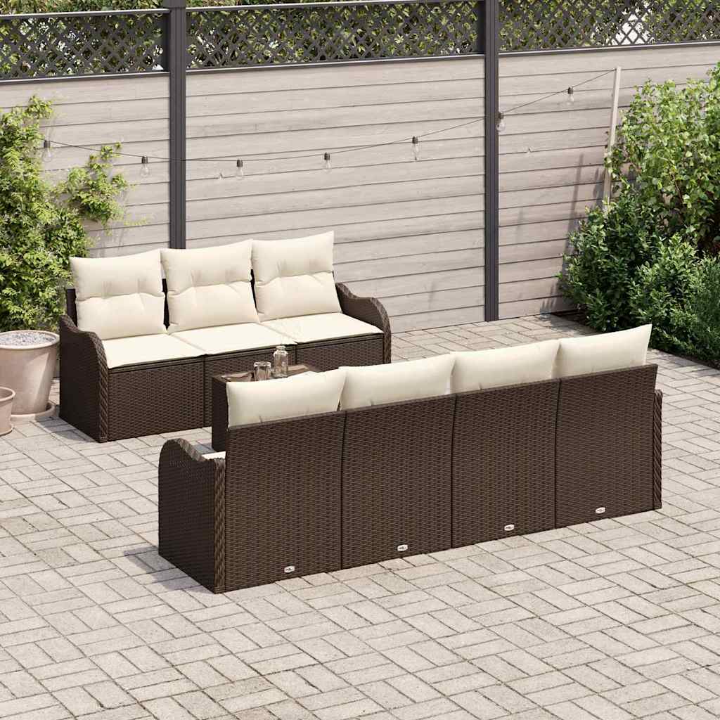 Havesofa Sæt 8 pcs Brun og Creme Poly Rattan og Stål og Glas