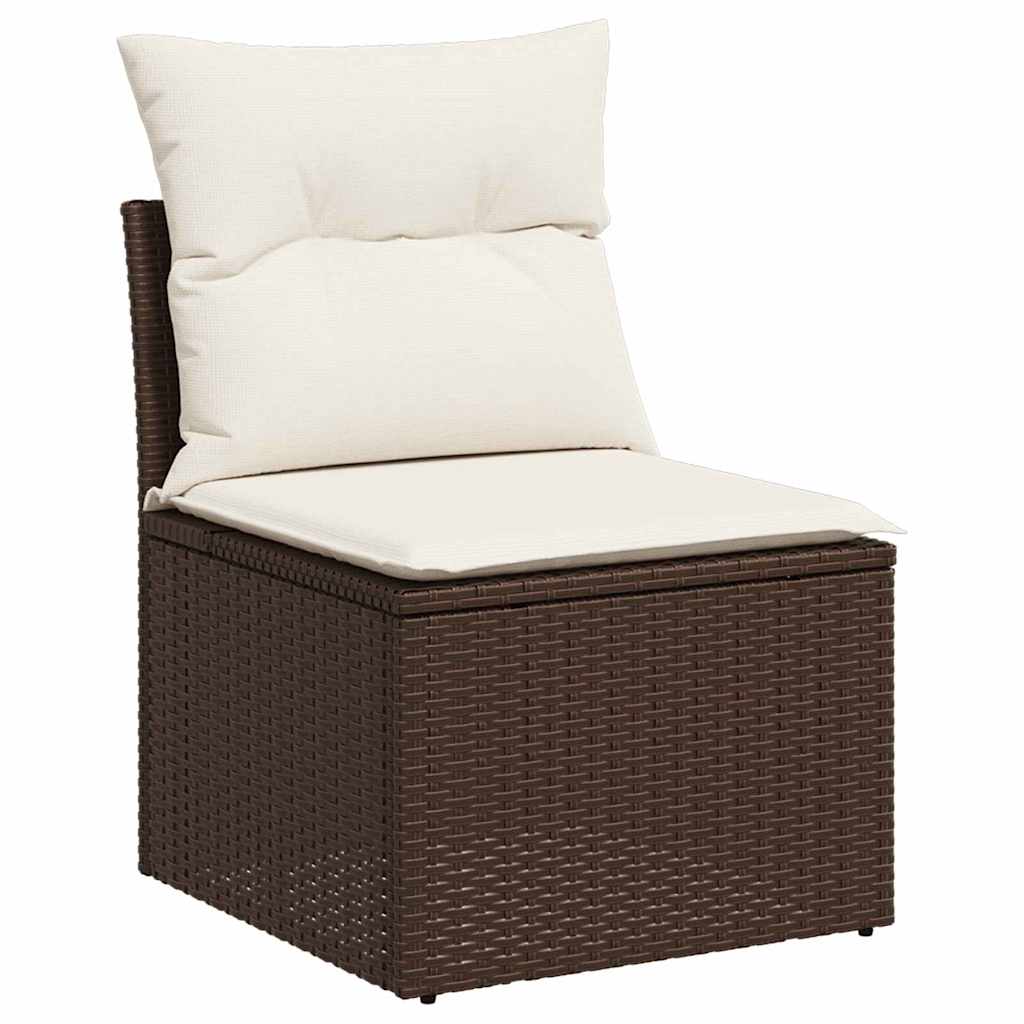 Havesofa Sæt 8 pcs Brun og Creme Poly Rattan og Stål og Glas