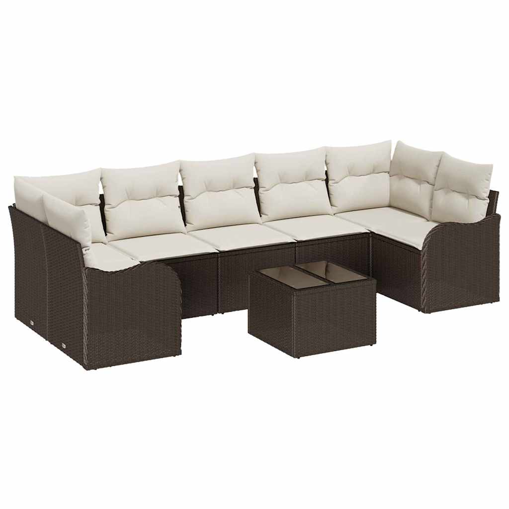 Havesofa Sæt 8 pcs Brun og Creme Poly Rattan og Stål og Glas