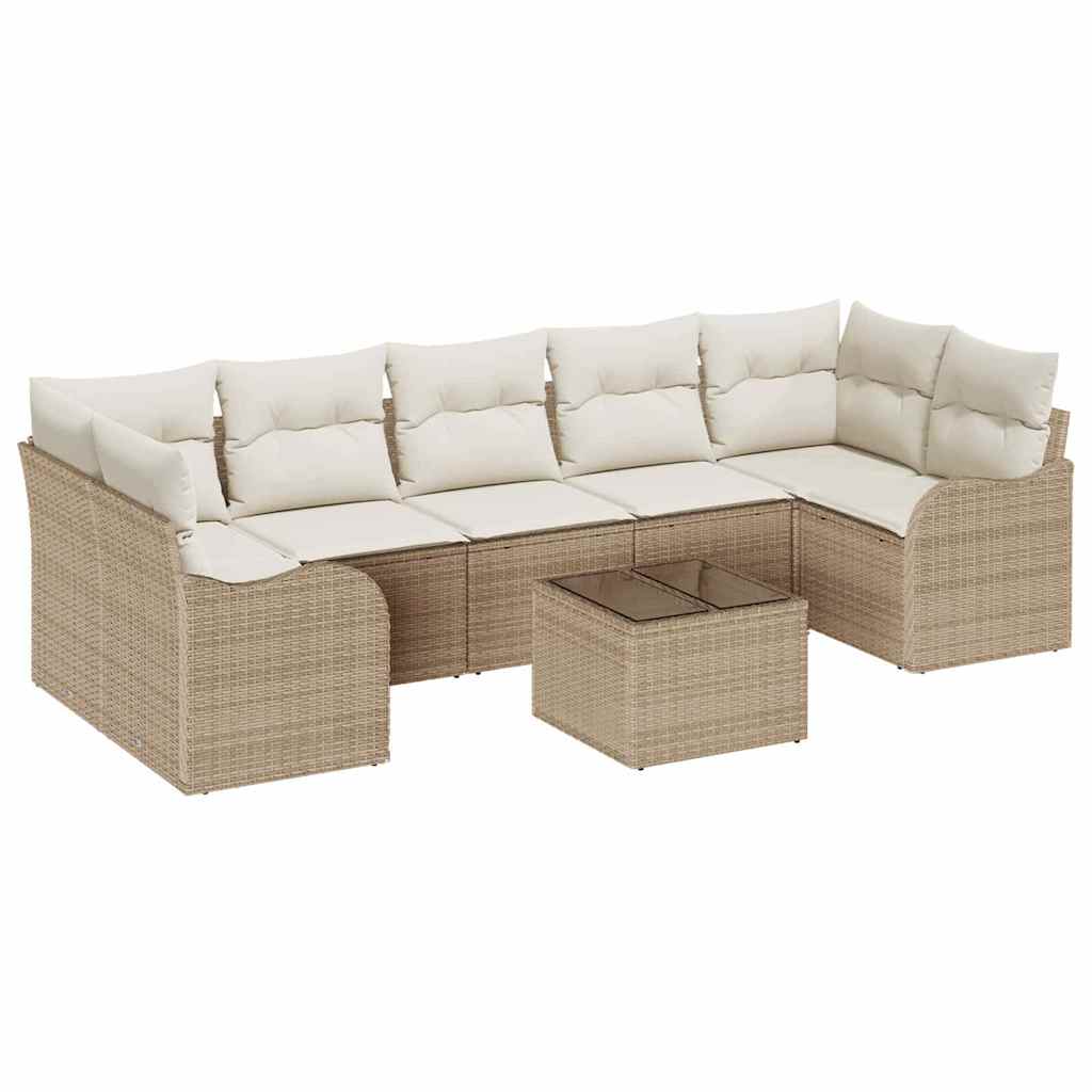 Havesofa Sæt 8 pcs Beige og creme Poly Rattan og Stål og Glas