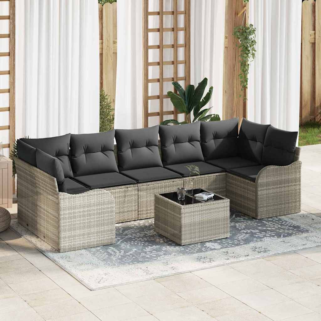 Havesofa Sæt med pude med opbevaring 8 pcs Lysegrå og mørkegrå