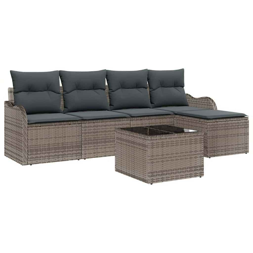 Havesofa Sæt med pude med opbevaring 6 pcs Sort Poly rattan