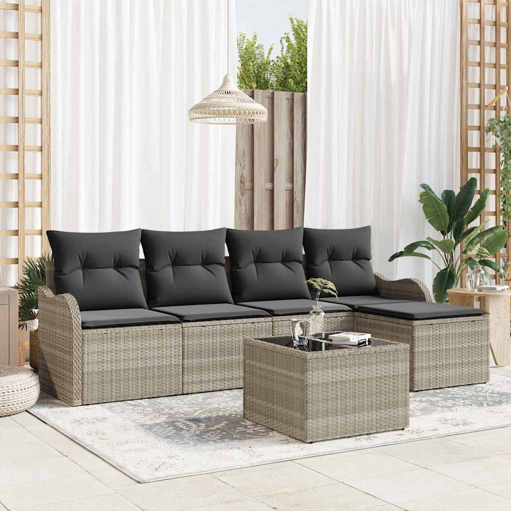 Havesofa Sæt 6 stk. Lysegrå polyrattan