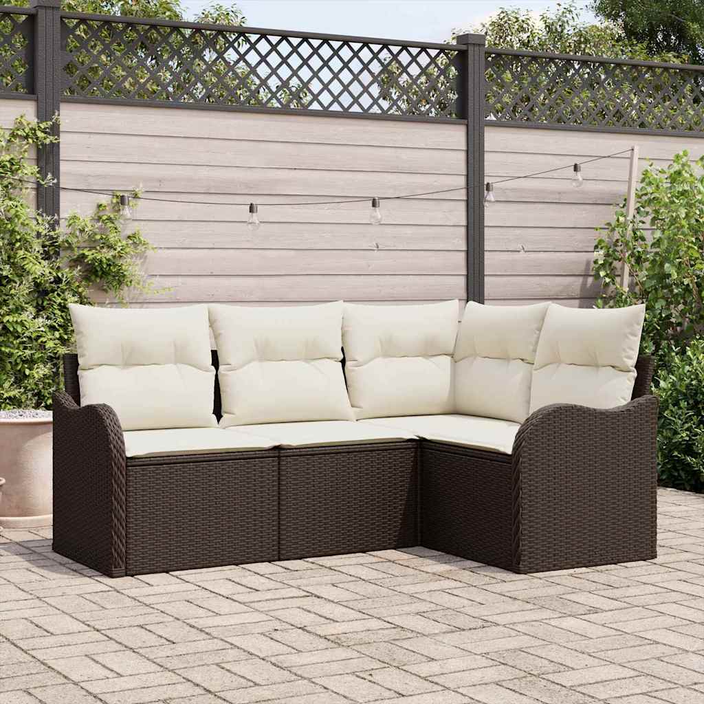 Havesofa Sæt med opbevaring 4 pcs Brun polyrattan