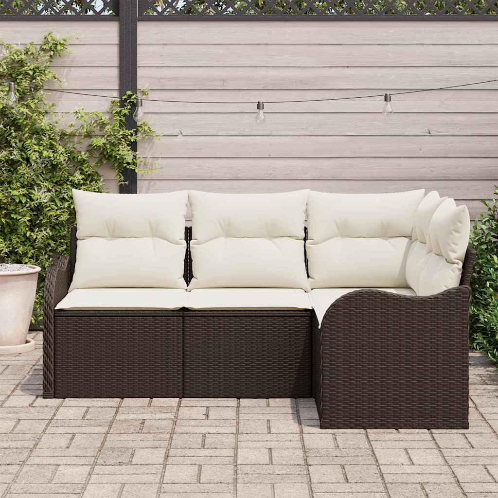 Havesofa Sæt med opbevaring 4 pcs Brun polyrattan