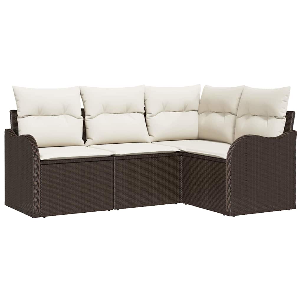 Havesofa Sæt med opbevaring 4 pcs Brun polyrattan