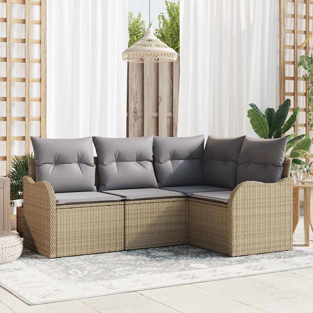Havesofa Sæt med opbevaring 4 pcs Beige polyrattan