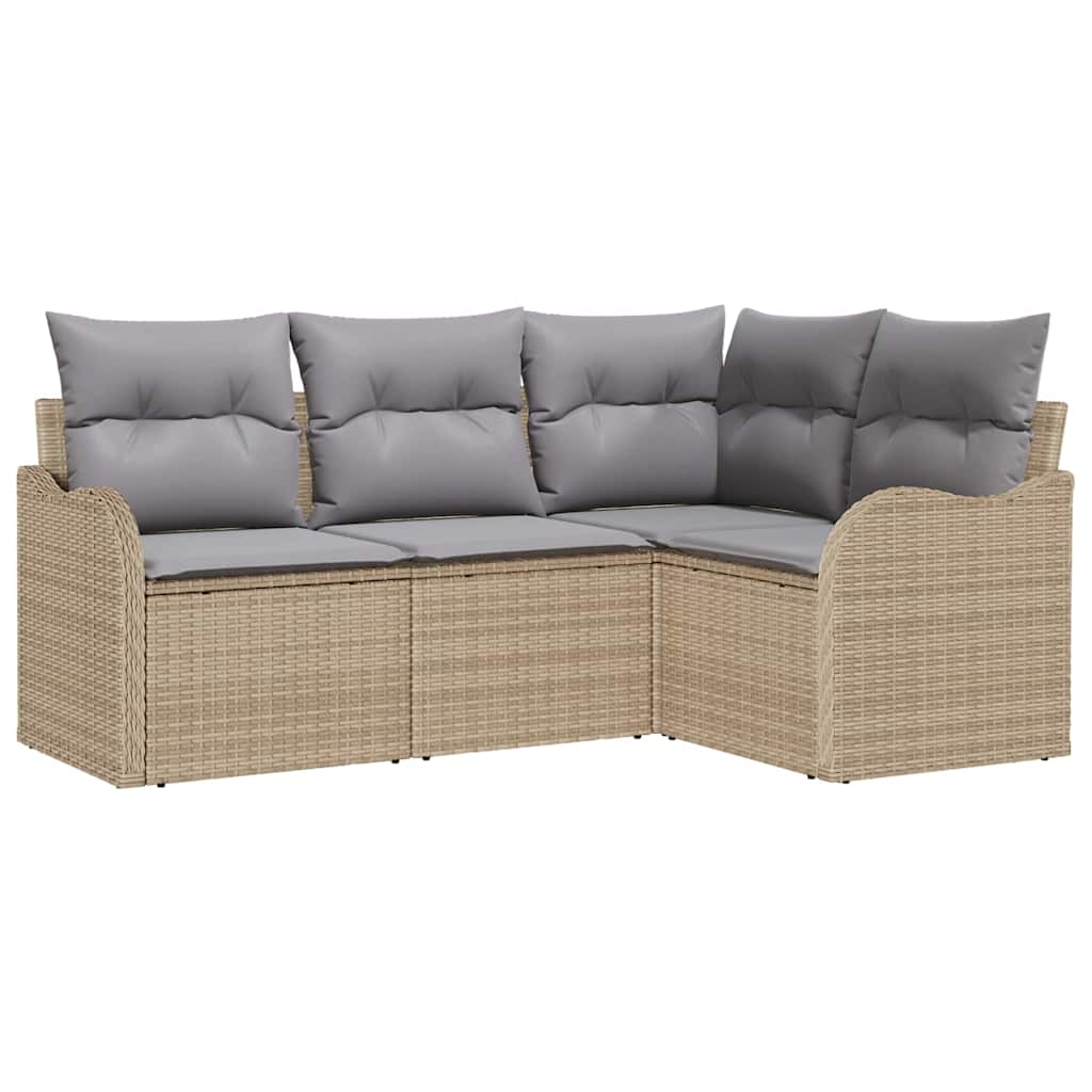 Havesofa Sæt med opbevaring 4 pcs Beige polyrattan