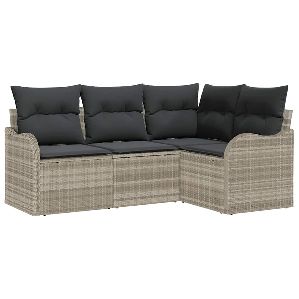 Havesofa Sæt med opbevaring 4 pcs Lysegrå polyrattan