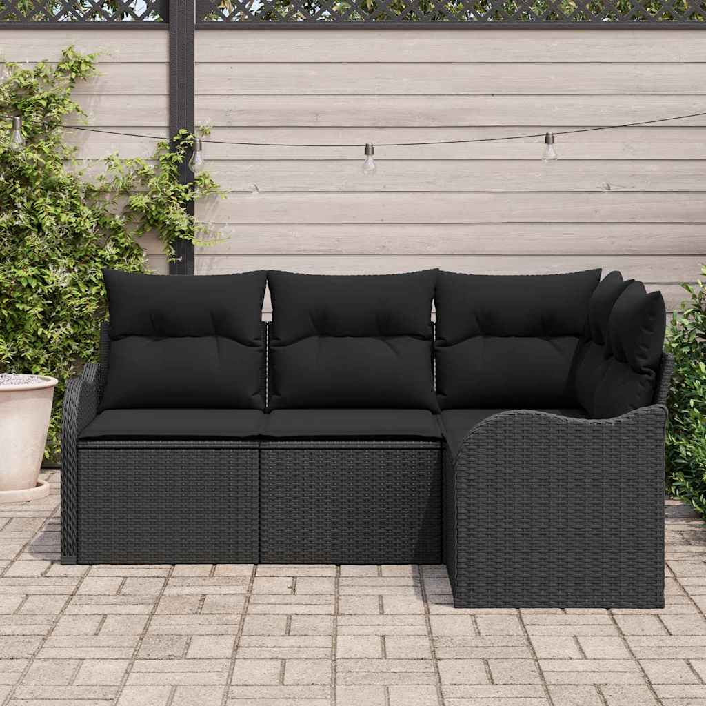 Havesofa Sæt med opbevaring 4 pcs Sort polyrattan