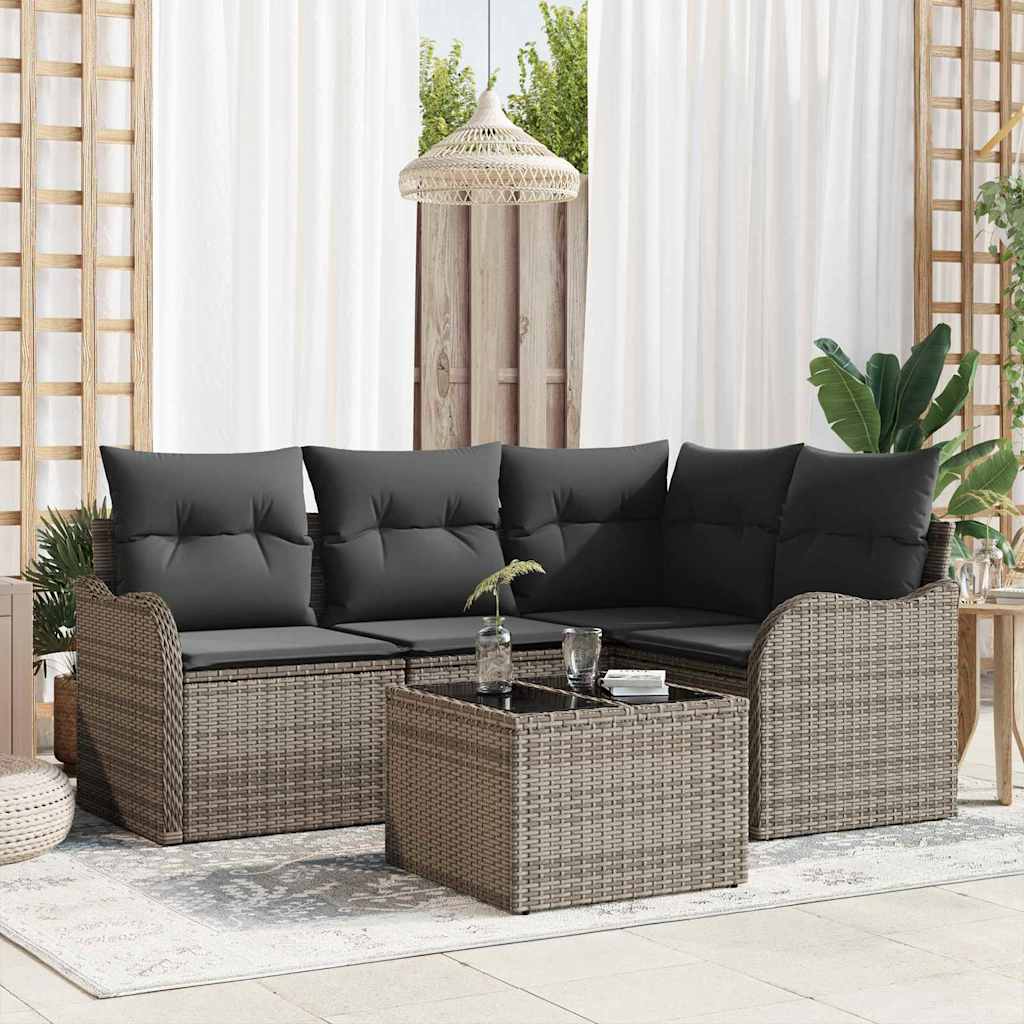 Havesofa Sæt med opbevaring 5 pcs Sort polyrattan