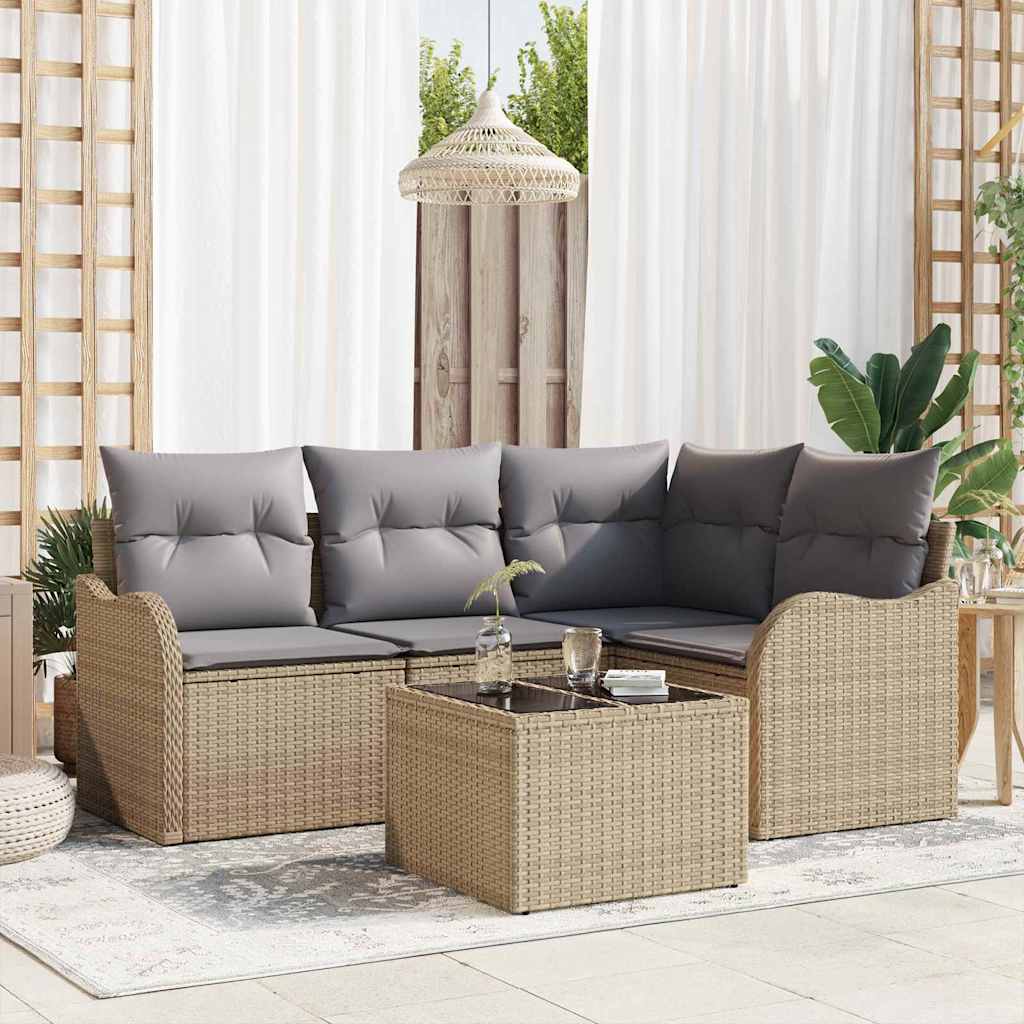 Havesofa Sæt med opbevaring 5 pcs Sort polyrattan