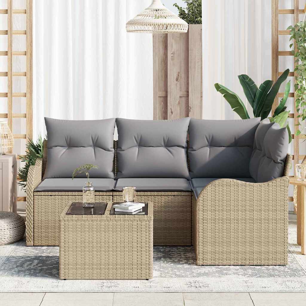 Havesofa Sæt med opbevaring 5 pcs Sort polyrattan