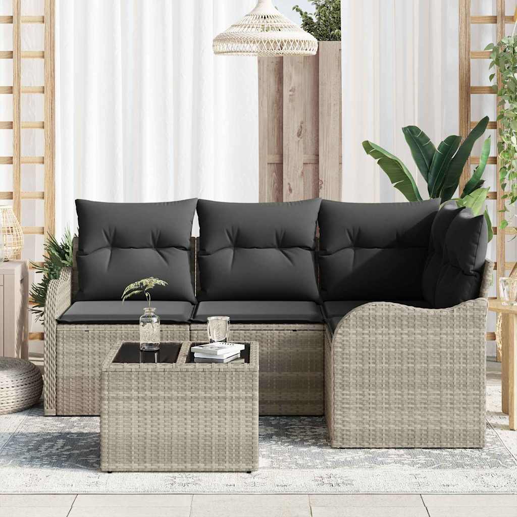 Havesofa Sæt med opbevaring 5 pcs Grå polyrattan