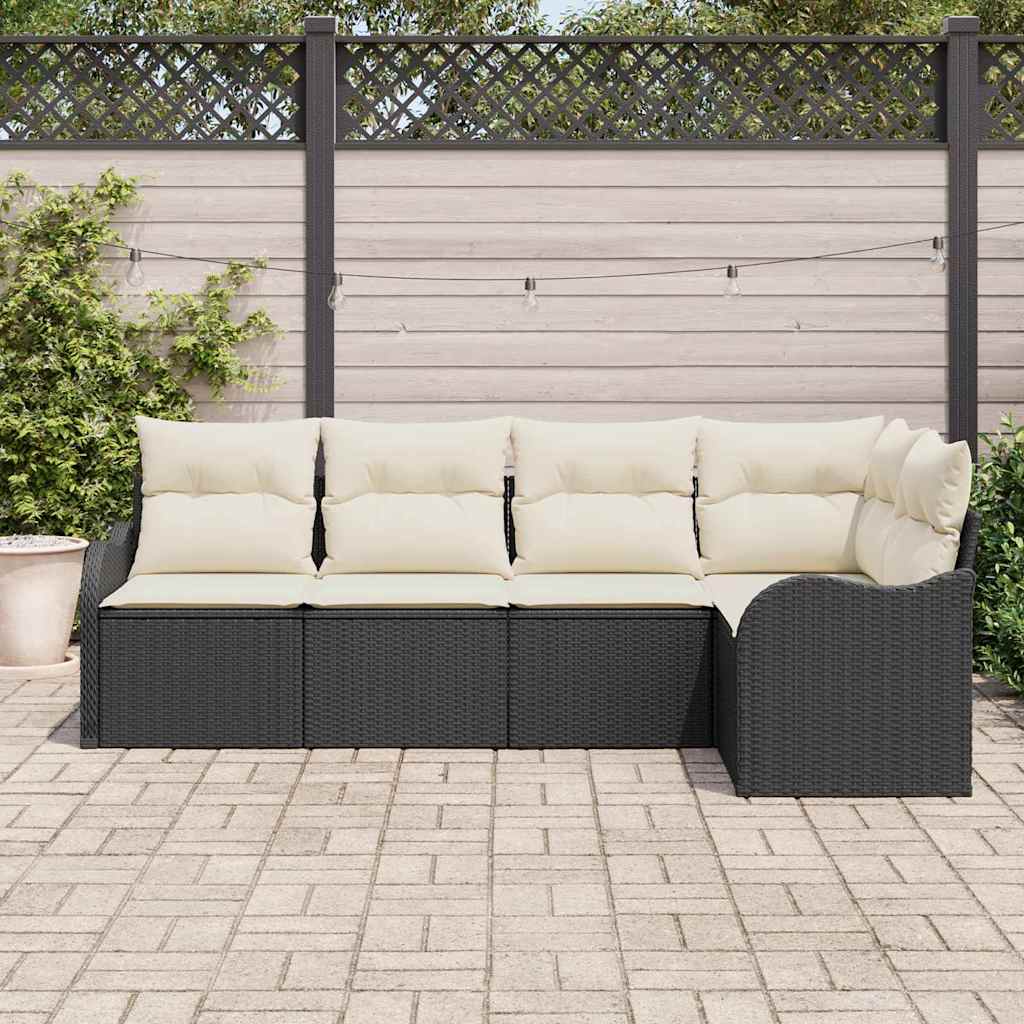 Havesofa Sæt med opbevaring 5 pcs Sort polyrattan