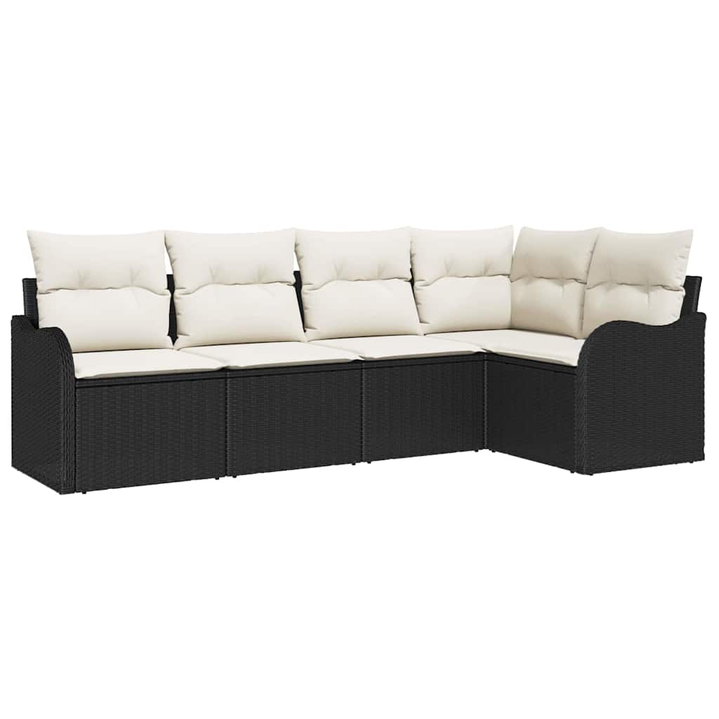Havesofa Sæt med opbevaring 5 pcs Sort polyrattan