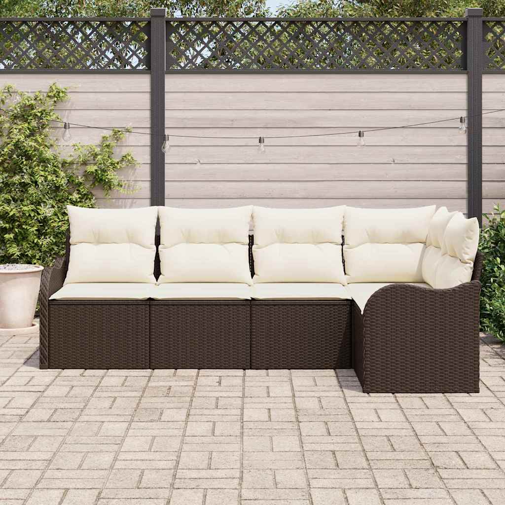 Havesofa Sæt med opbevaring 5 pcs Brun polyrattan