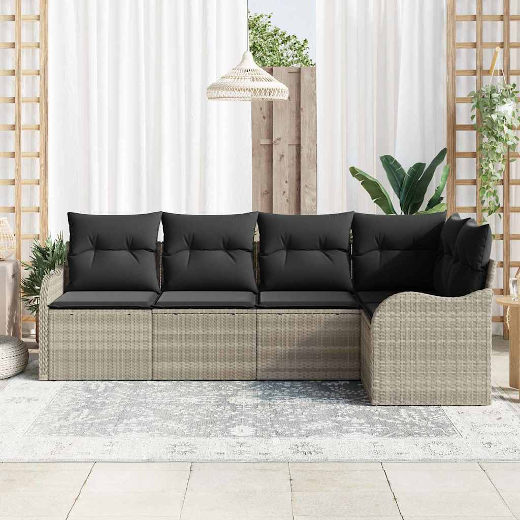 Havesofa Sæt med opbevaring 5 pcs Lysegrå polyrattan