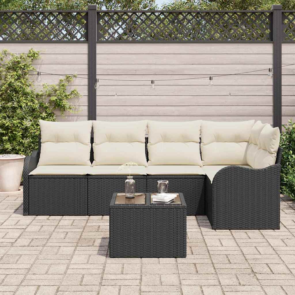 Havesofa Sæt med opbevaring 6 pcs Sort polyrattan